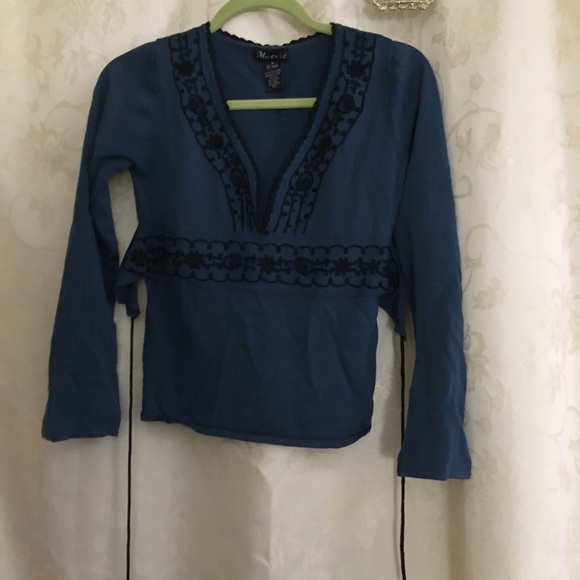 Mosaic Embroidered Teal Shirt - Picture 2 of 2